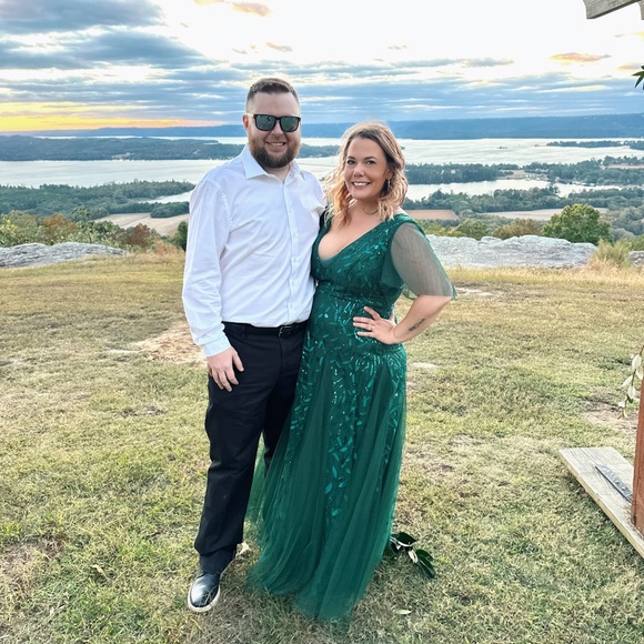 Plus Size Emerald Green Sequin Tulle Formal Dress - Picture 8 of 8